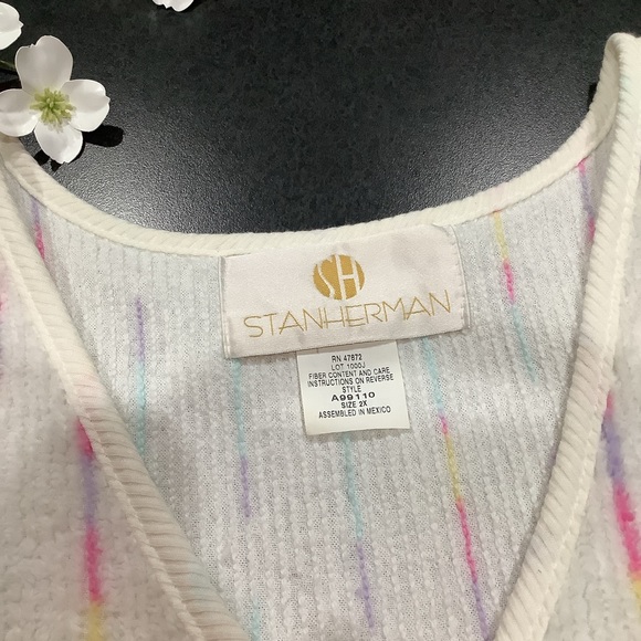 Stan Herman Sleeveless Chenille Zip Front Swim Coverup Robe Pockets V Neck - Picture 11 of 11